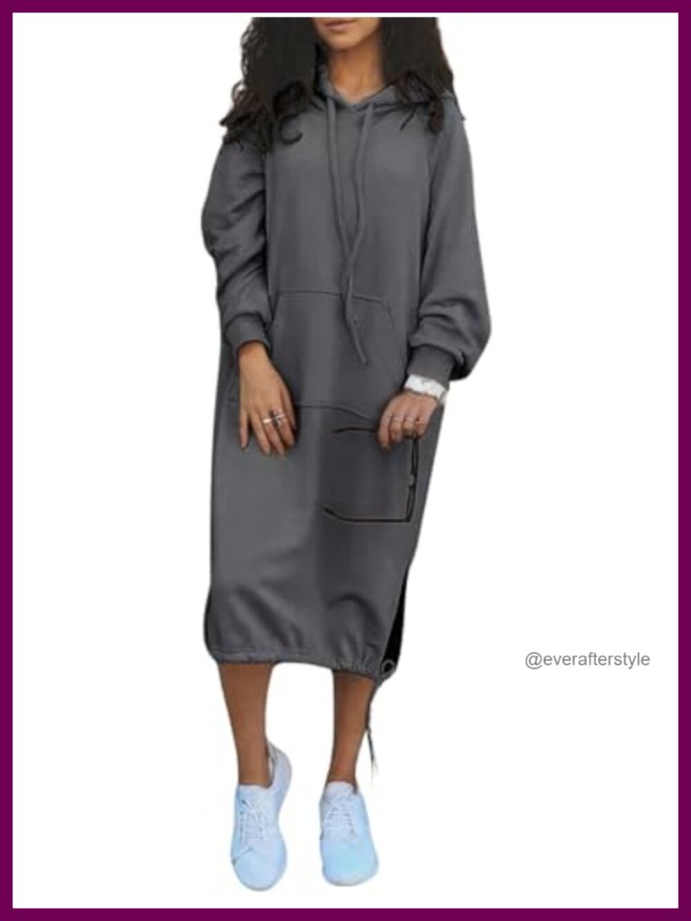 Women's Loose Cotton Fleece Maxi Hoodie Dress with Pocket